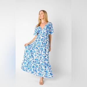 Lalavon Vestique Blue Floral Peachy Keen Dress Size S NWT